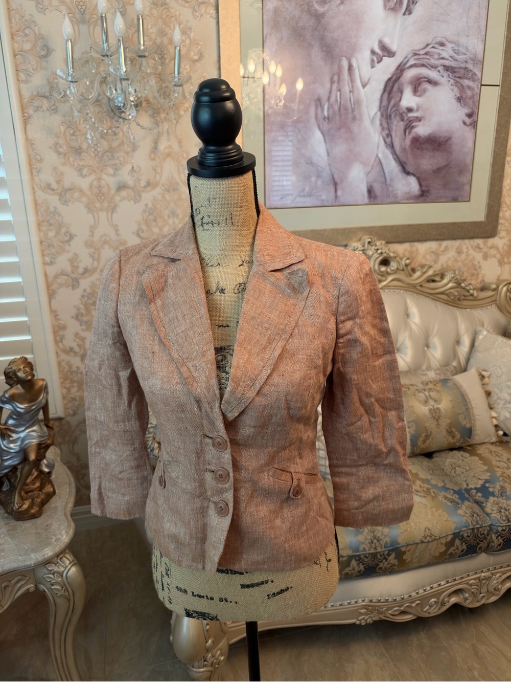 bebe Cropped Linen-Blend Blazer in Light orange